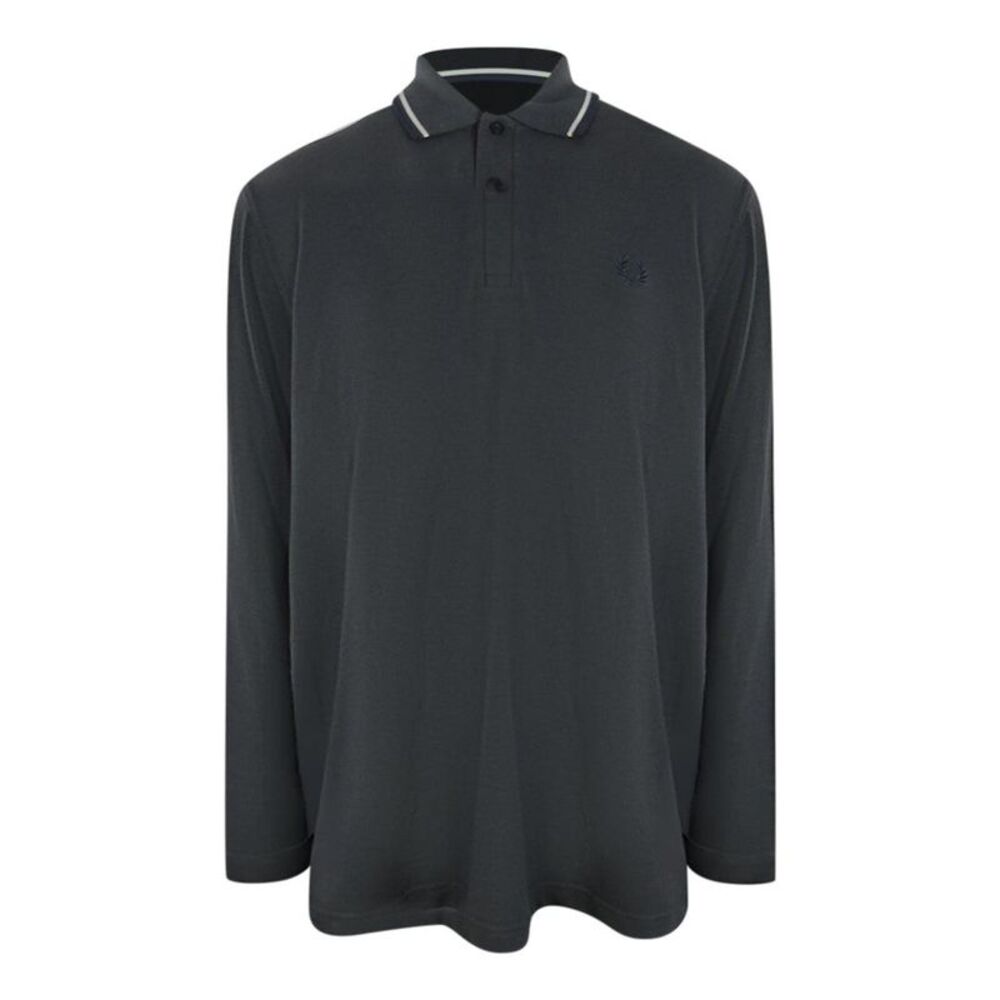 Fred Perry Mens Cotton Long-Sleeved Polo Shirt / Gun Metal/White